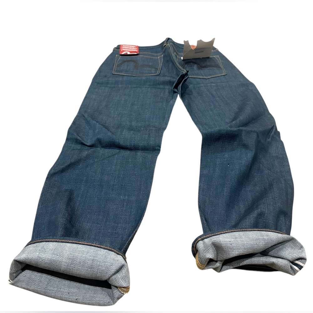 Vtg Evisu heritage‎ seldvage denim with black Evisu logo in the pocket